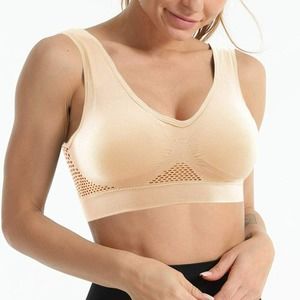 Bralette for Women Seamless Bras for Women Padded Sports Bra Wirefree - Beige L